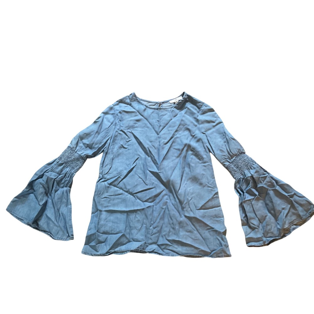 BLL New York Blue Chambray Bell Sleeve Smocked Blouse Small
